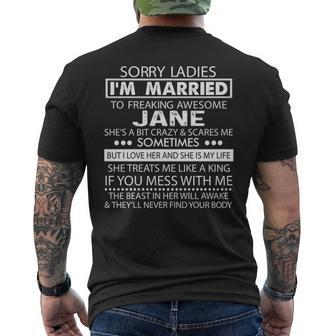 Jane Name Gift Im Married To Freaking Awesome Jane Mens Back Print T-shirt - Seseable