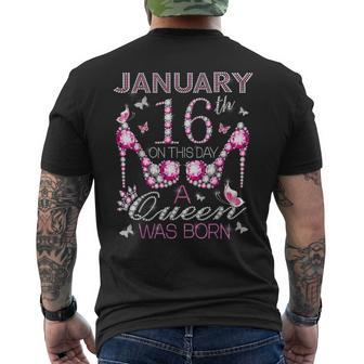 On January 16Th A Queen Was Born Aquarius Capricorn Birthday Men's T-shirt Back Print | Mazezy DE
