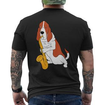 Jazz Dog Saxophone Puppy Musician Cute Animal Playing Men's T-shirt Back Print | Mazezy