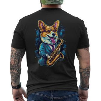 Jazz Musician Corgi Dog Saxophone Corgi Funny Gifts Mens Back Print T-shirt | Mazezy