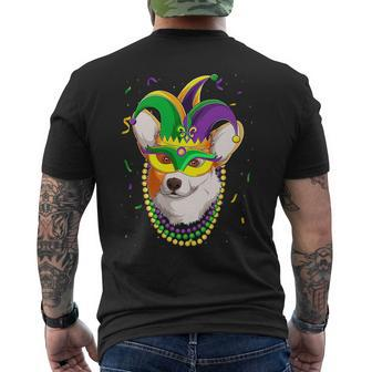 Jester Welsh Corgi Dog Mask Beads Fat Tuesday Parade Kids Mens Back Print T-shirt | Mazezy