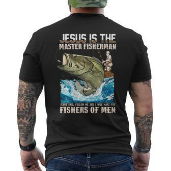 Jesus Fisher Of Bible Verse Fishing Dad Grandpa Men's T-shirt Back Print | Mazezy