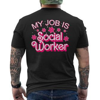 My Job Is Social Worker Pink Retro School Social Worker Men's T-shirt Back Print - Monsterry