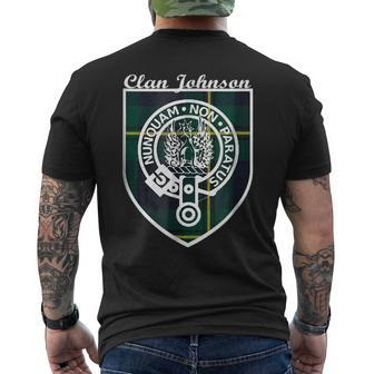 Johnson Surname Last Name Scottish Clan Tartan Badge Crest Funny Last Name Designs Funny Gifts Mens Back Print T-shirt | Mazezy