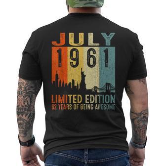 July 1961 Limited Edition 62 Years Of Being Awesome Mens Back Print T-shirt | Mazezy