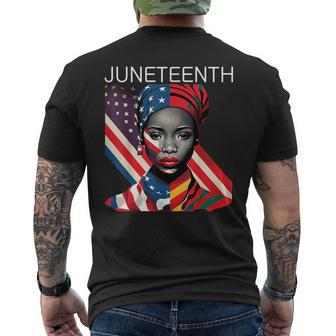 Junenth Black African Woman American Flag Freedom Mens Back Print T-shirt - Seseable