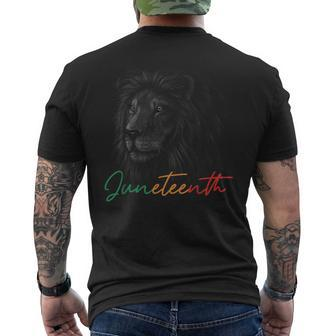 Junenth Black King Melanin Dad Fathers Day Men Lion Leo Mens Back Print T-shirt | Mazezy