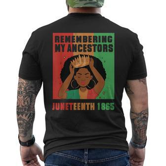 Junenth Remembering My Ancestors Black Freedom 1865 Mens Back Print T-shirt | Mazezy