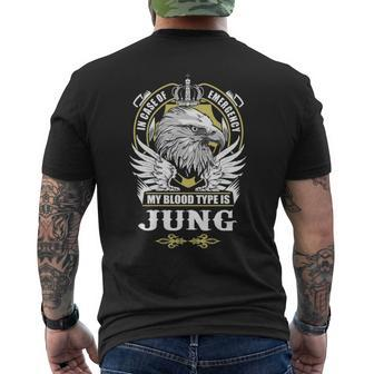 Jung Name Gift My Blood Type Is Jung Mens Back Print T-shirt - Seseable