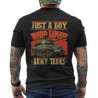 Just A Boy Who Loves Army Tanks A World War 2 Sherman Tank Mens Back Print T-shirt - Monsterry DE