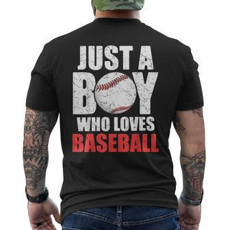 Just A Boy Who Loves Baseball Batter Catcher Pitcher Boys Mens Back Print T-shirt - Seseable