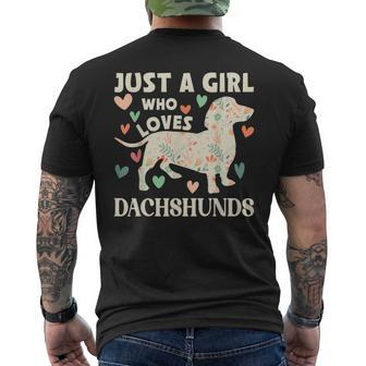 Just A Girls Who Loves Dachshunds Cute Floral Dachshund Dog  Mens Back Print T-shirt