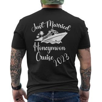 Just Married 2023 Wedding Ring Matching Honeymoon Cruise Men's T-shirt Back Print - Monsterry