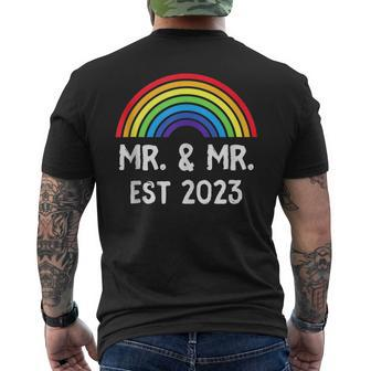 Just Married Engaged Lgbt Gay Wedding Mr And Mr Est 2023  Mens Back Print T-shirt