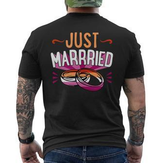 Just Married Lesbian Wedding Announcement Gay Couple Bride Mens Back Print T-shirt | Mazezy CA
