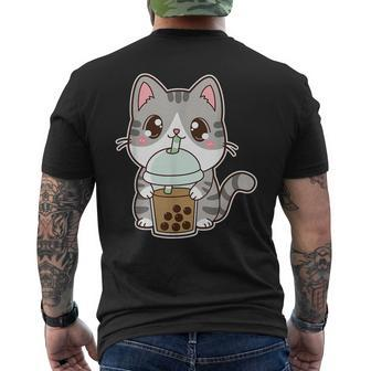 Kawaii Cute Boba Kitty Cat Classic Bubble Pearl Milk Tea Mens Back Print T-shirt | Mazezy