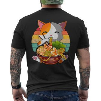 Kawaii Ramen Cat Japanese Neko Noodle Funny Vintage Anime Mens Back Print T-shirt | Mazezy