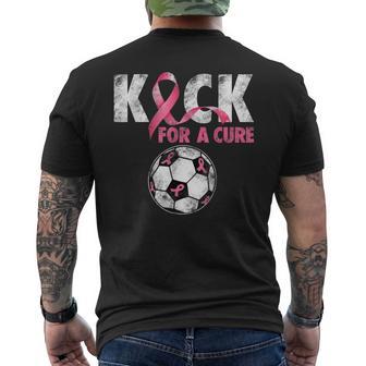 Kick For A Cure Breast Cancer Awareness Pink Ribbon Soccer Men's T-shirt Back Print - Monsterry AU