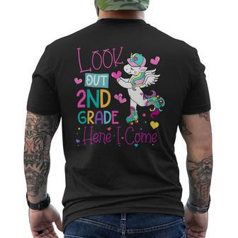 Kids Look Out 2Nd Grade Grade Here I Come Unicorn Mens Back Print T-shirt | Mazezy