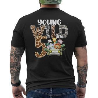 Kids Young Wild And Five 5Th Birthday Safari Animal Themed Mens Back Print T-shirt - Thegiftio UK