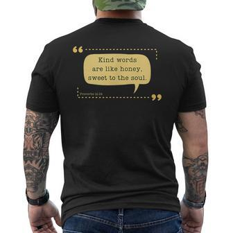 Kind Words Are Like Honey Proverbs 1624 Bible Christian Mens Back Print T-shirt | Mazezy