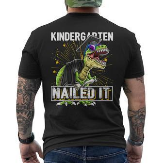 Kindergarten Nailed It T Rex Dinosaur Graduation Cap Gown Men's Back Print T-shirt | Mazezy
