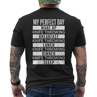 Knife Throwing My Perfect Day Funny Knife Thrower Mens Back Print T-shirt | Mazezy