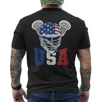 Lacrosse American Flag Lax Helmet 4Th Of July Usa Patriotic Mens Back Print T-shirt | Mazezy