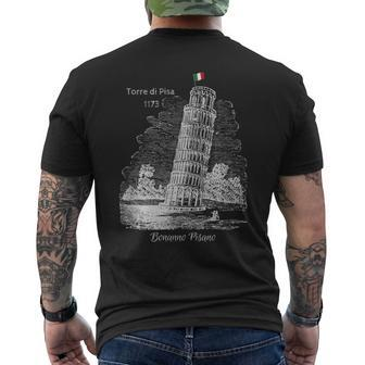 Leaning Tower Of Pisa With Italian Flag Sketch Design Mens Back Print T-shirt | Mazezy