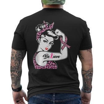 Leapard Breast Cancer Awareness Warrior Support Believe Men's T-shirt Back Print - Monsterry