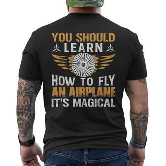 Learn How To Fly An Airplane Pilot Aviation Graphic Men's T-shirt Back Print | Mazezy UK