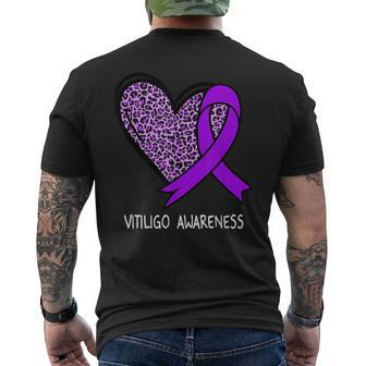Leopard Heart Vitiligo Awareness Purple Ribbon Mens Back Print T-shirt | Mazezy