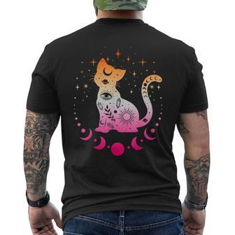 Lesbian Pride Flag Colors Astronomy Cat Mens Back Print T-shirt | Mazezy