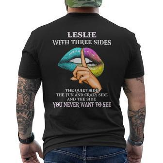 Leslie Name Gift Leslie With Three Sides V2 Mens Back Print T-shirt - Seseable