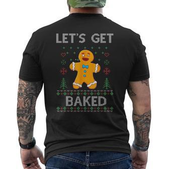 Let's Get Baked Gingerbread Man Ugly Christmas Sweater Men's T-shirt Back Print - Monsterry AU