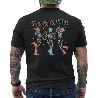 Let's Go Ghouls Dancing Skeleton Cowboy Western Halloween Men's T-shirt Back Print | Mazezy