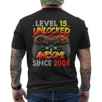Level 15 Unlocked Awesome Since 2008 15Th Birthday Gaming Men's T-shirt Back Print - Monsterry