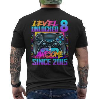 Level 8 Unlocked Awesome Since 2015 8Th Birthday Gaming Kids Mens Back Print T-shirt | Mazezy