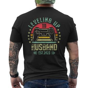 Leveling Up To Husband Level Unlocked Bachelor Party Grooms Men's T-shirt Back Print