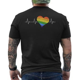 Lgbtq Heart Heartbeat - Love Gay Pride Heartshape Ekg Pulse Mens Back Print T-shirt | Mazezy