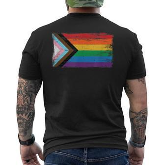 Lgbtq Progress Pride Flag - Vintage Paint Style Mens Back Print T-shirt | Mazezy