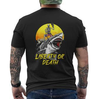 Liberty Or Death Vintage Skeleton Shark Patriotic Proud Mens Back Print T-shirt - Seseable