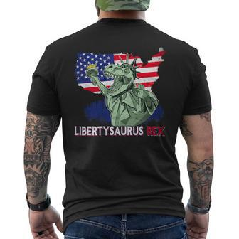Libertysaurus T Rex American Flag Independence Day Merica Mens Back Print T-shirt - Monsterry
