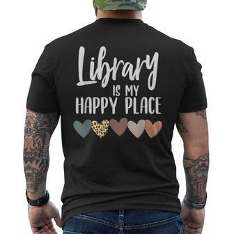 Library Is My Happy Place | Reading & Animal Lover Reading Funny Designs Funny Gifts Mens Back Print T-shirt | Mazezy
