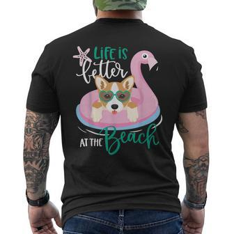 Life Is Better At The Beach Summer Vacation Corgi Mens Back Print T-shirt | Mazezy