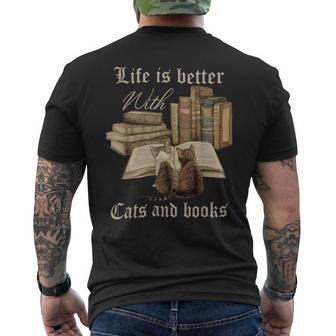 Life Is Better With Cats And Books Funny Mens Back Print T-shirt - Monsterry DE