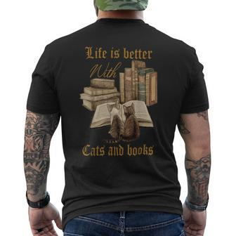 Life Is Better With Cats And Books Mens Back Print T-shirt - Monsterry DE