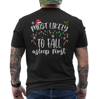 Most Likely To Fall Asleep First Men's T-shirt Back Print - Monsterry DE