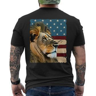 Lion On Usa Flag Painting American Patriotic 4Th Of July Mens Back Print T-shirt | Mazezy AU