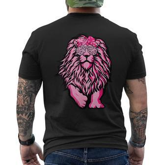 Lion Pink Bandana Ribbon Breast Cancer Awareness Warrior Men's T-shirt Back Print - Seseable